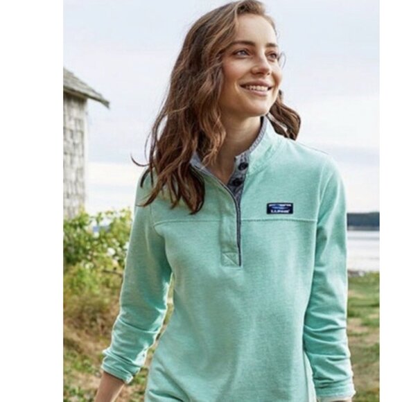 L.L. Bean Tops - L.L.Bean Soft Cotton Rugby Henley Style Pullover Sweater Beach Glass Heather M